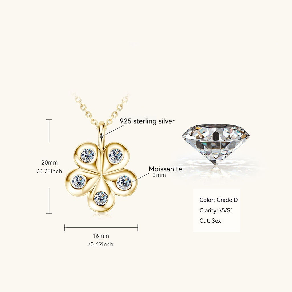 Moissanite Floral Pendant Necklace - Gold