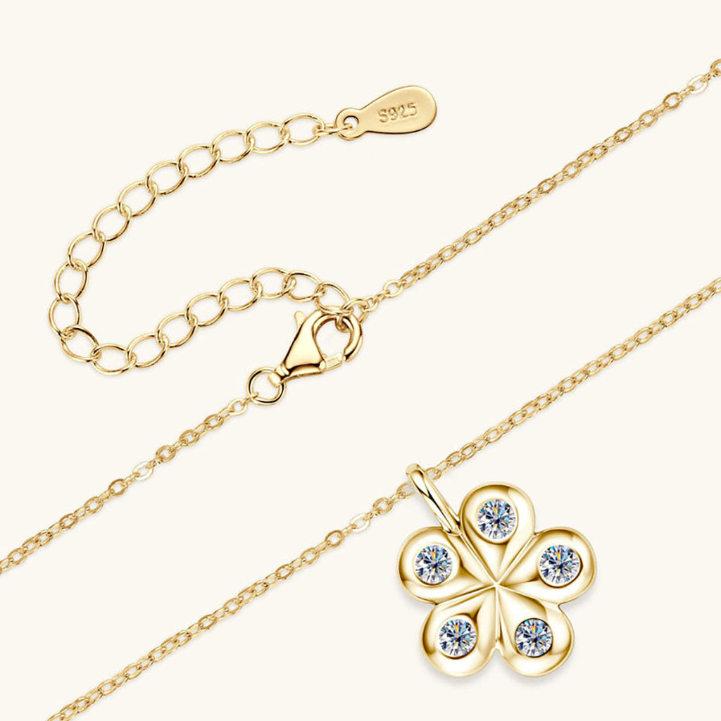 Moissanite Floral Pendant Necklace - Gold