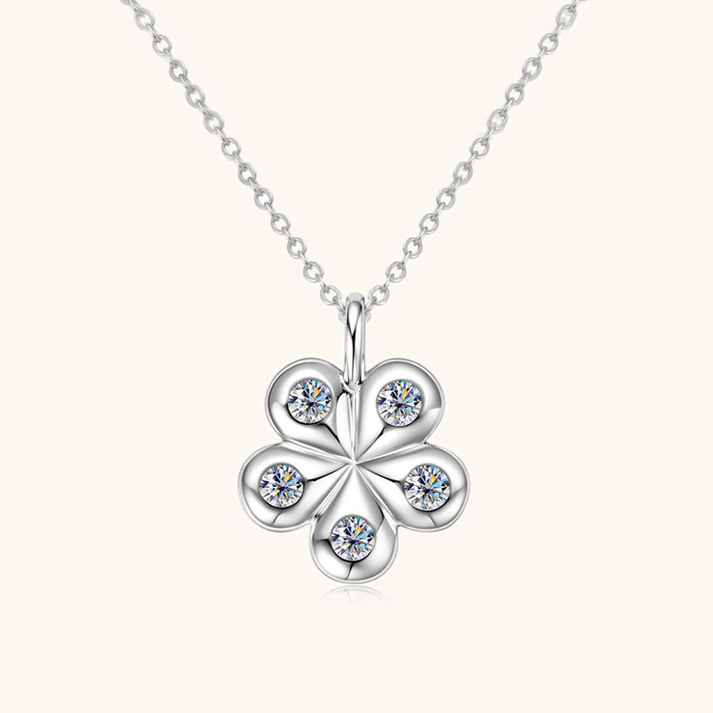 Moissanite Floral Pendant Necklace - Silver