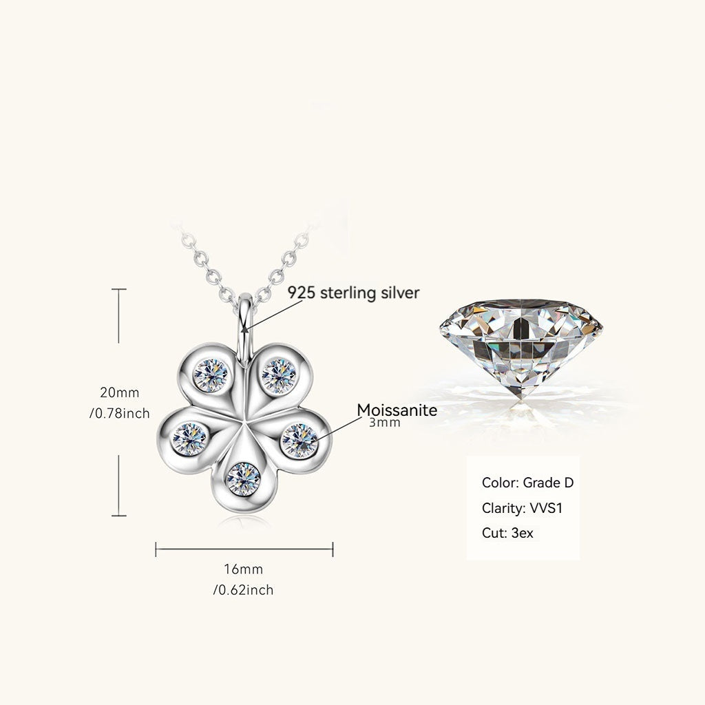 Moissanite Floral Pendant Necklace - Silver
