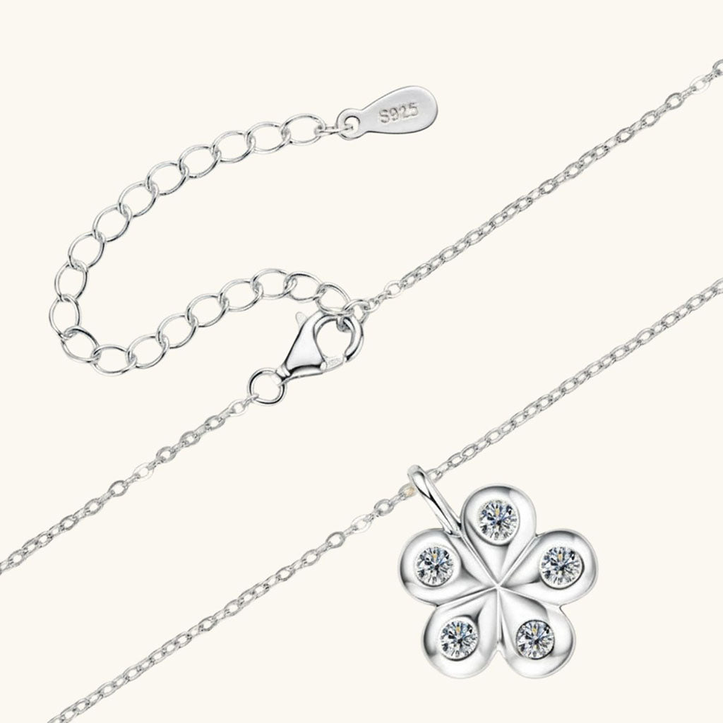 Moissanite Floral Pendant Necklace - Silver