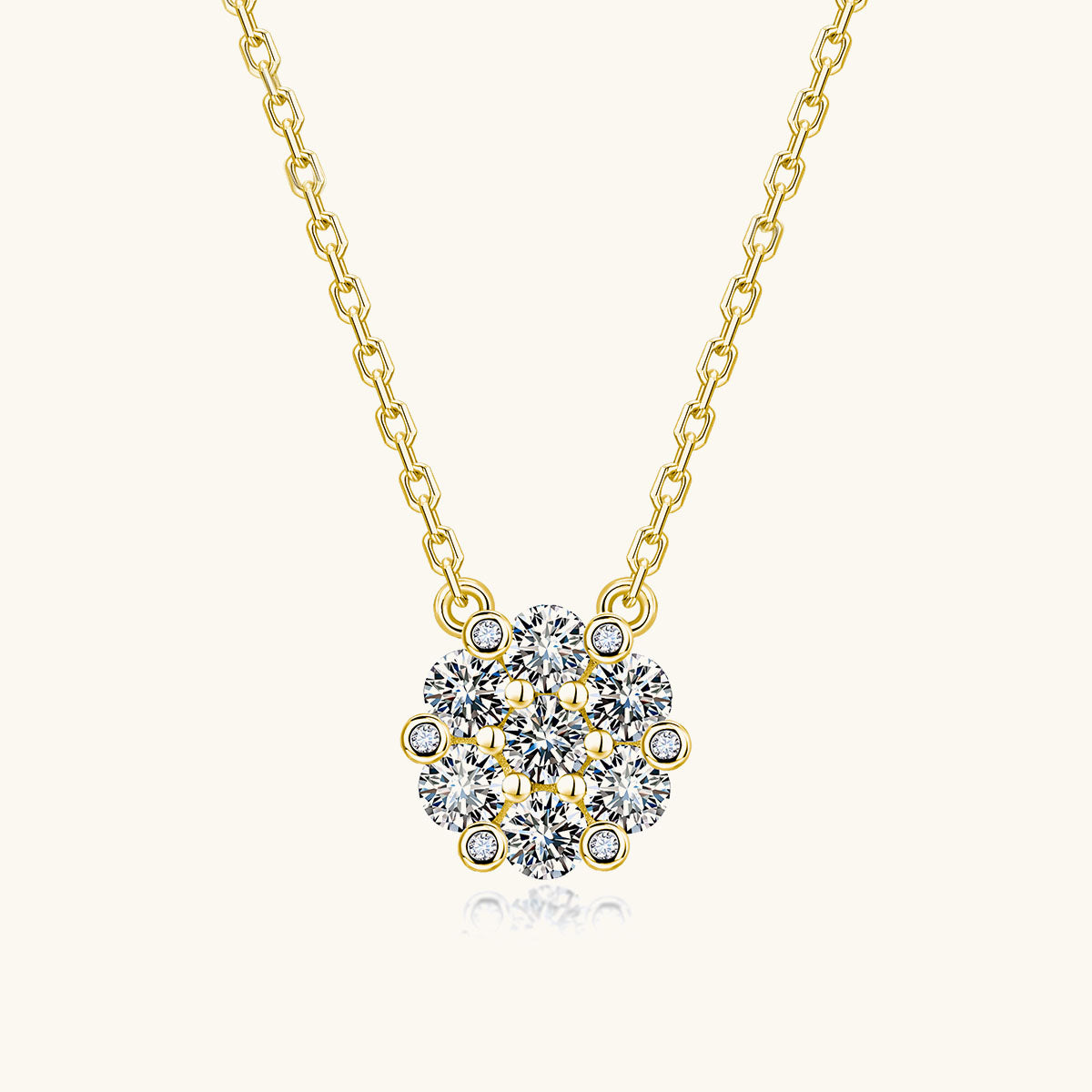 Moissanite Flower Cluster Pendant Necklace - Gold