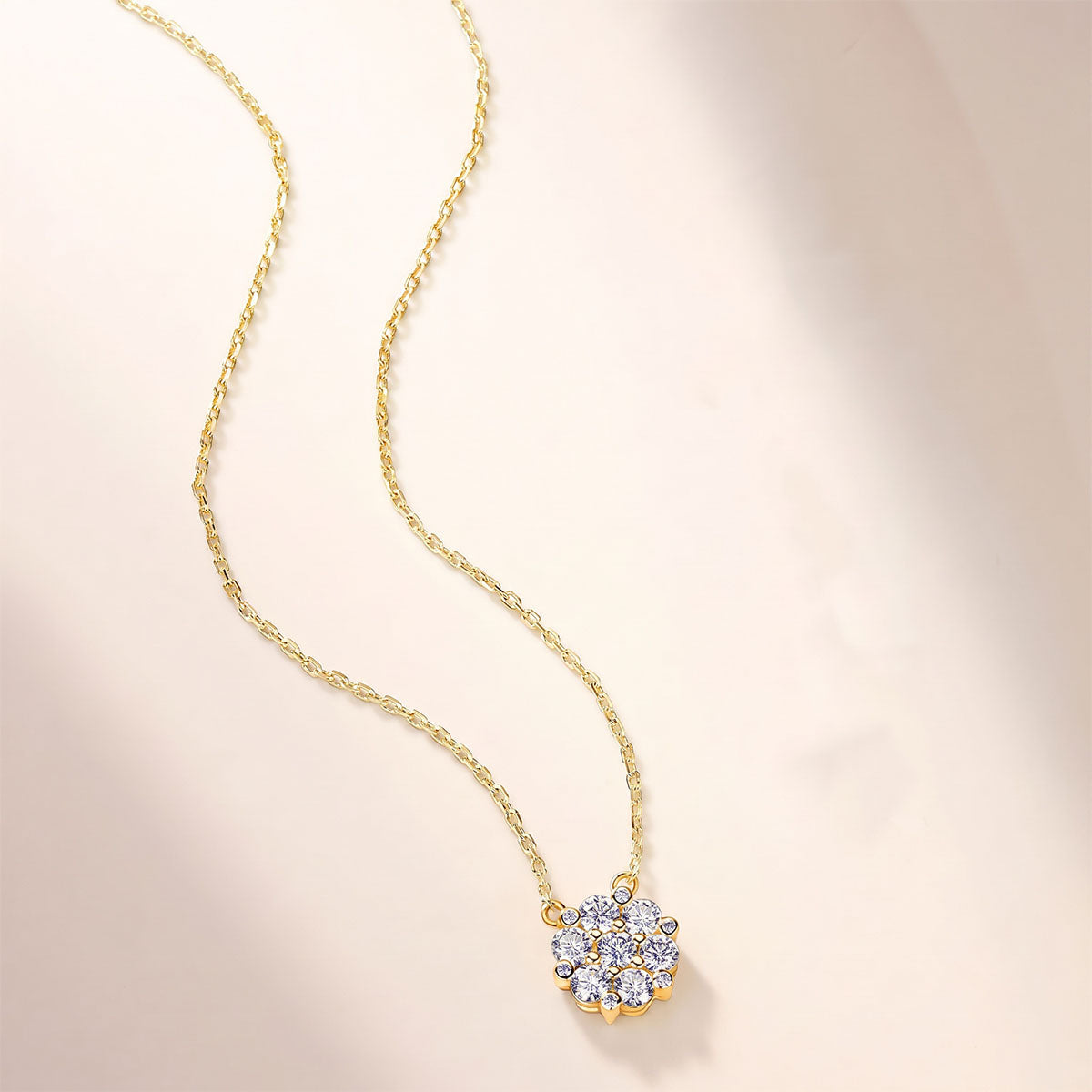 Moissanite Flower Cluster Pendant Necklace - Gold