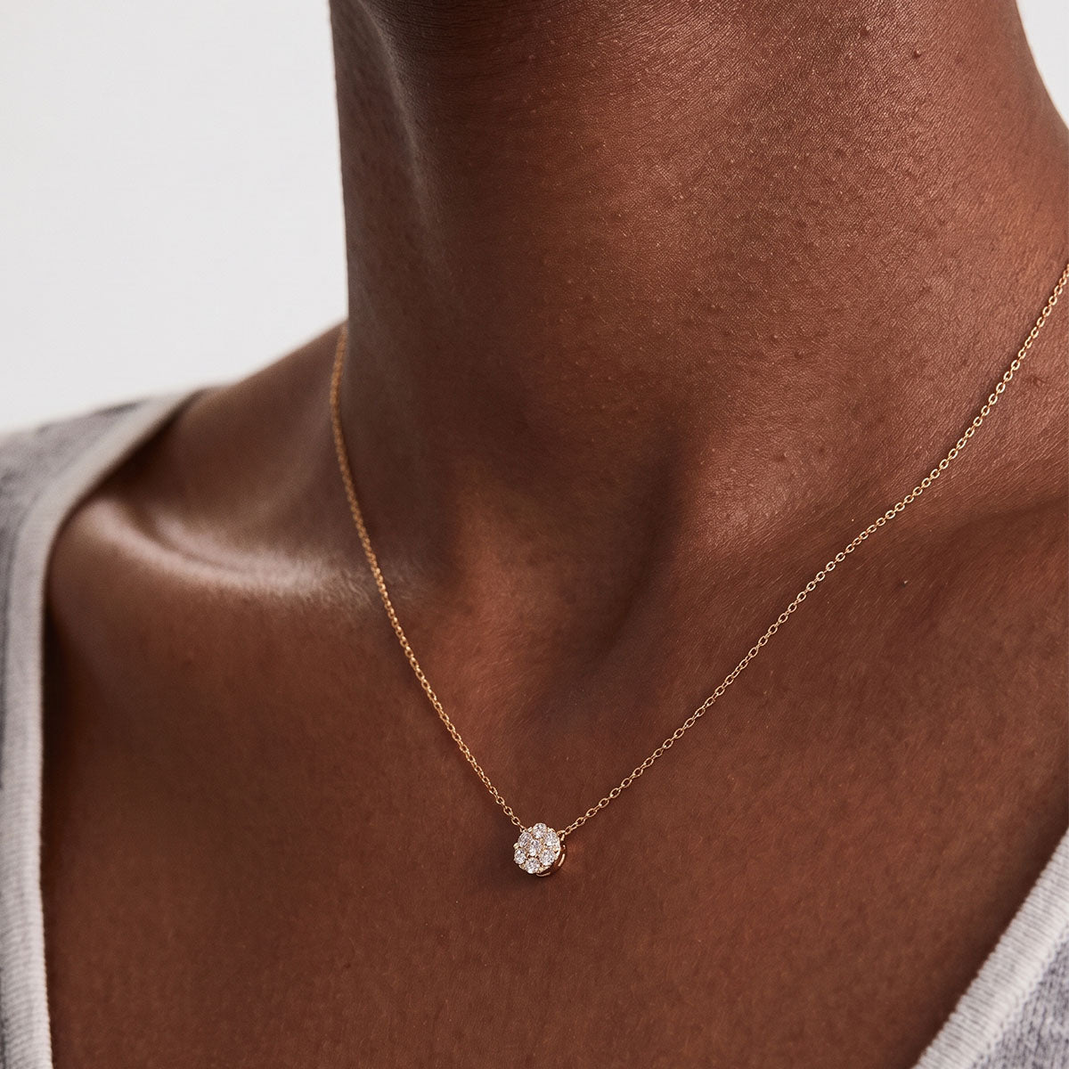 Moissanite Flower Cluster Pendant Necklace - Gold