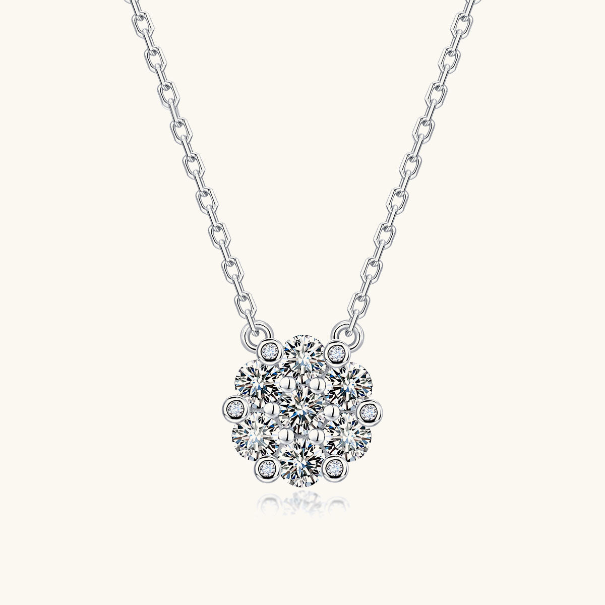 Moissanite Flower Cluster Pendant Necklace - Silver