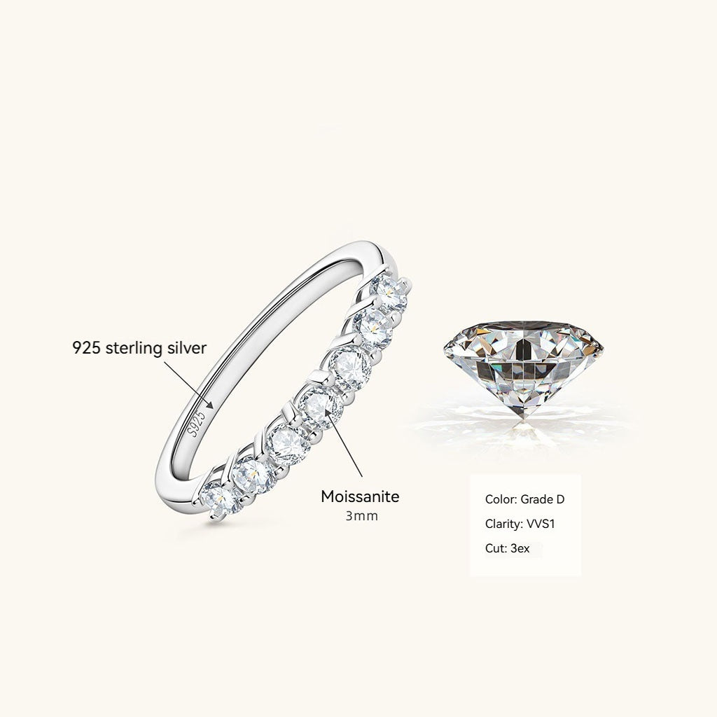 Moissanite Half Eternity Ring - Silver