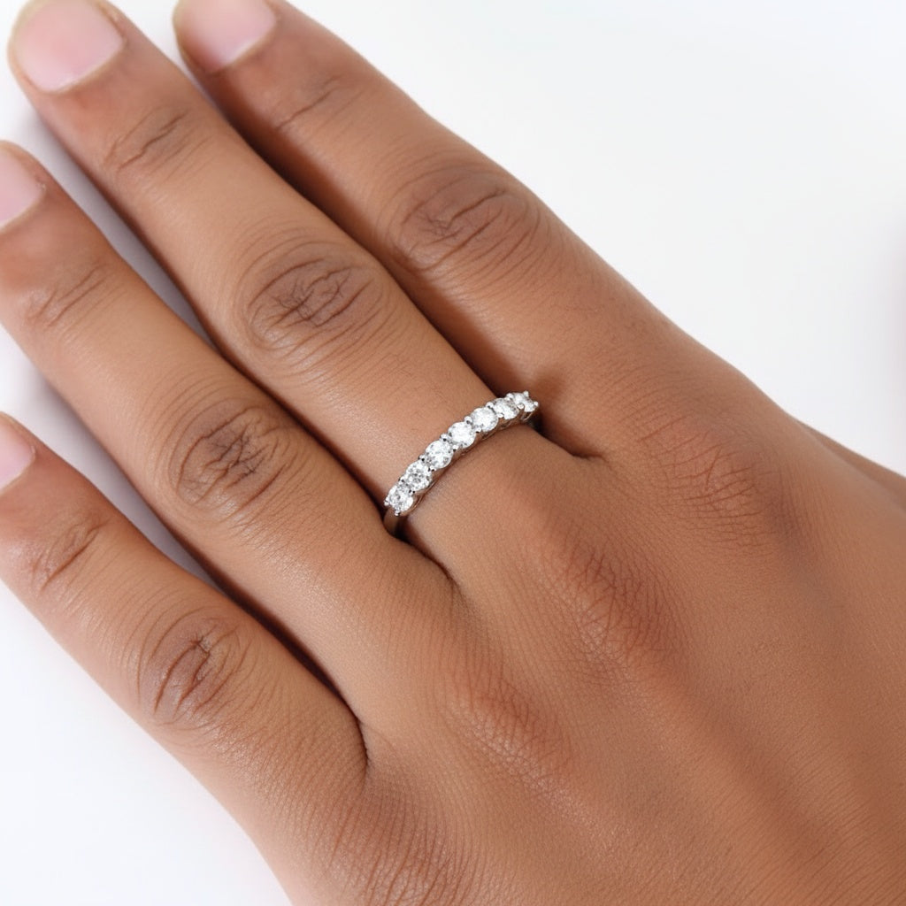 Moissanite Half Eternity Ring - Silver