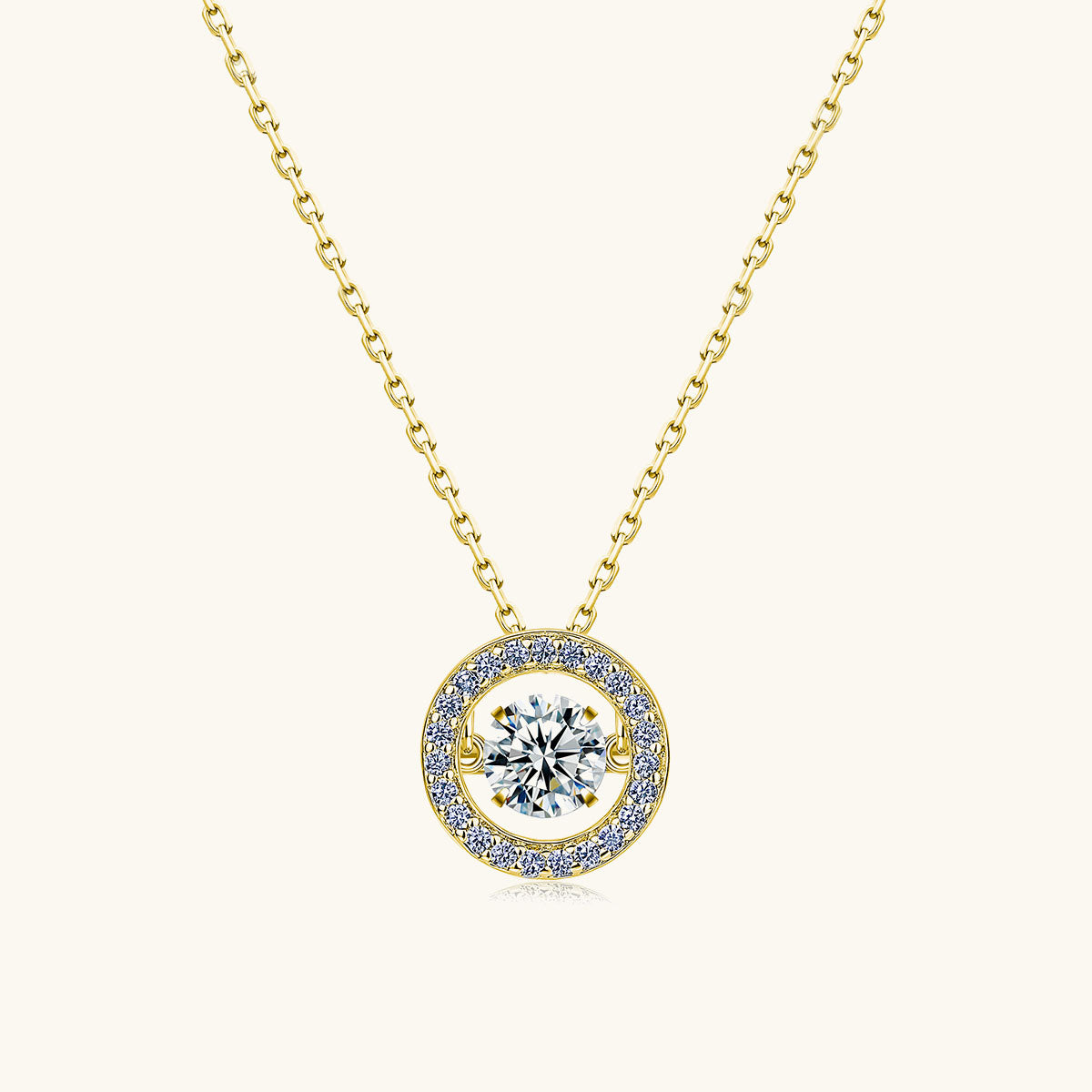 Moissanite Halo Open Circle Pendant Necklace - Gold