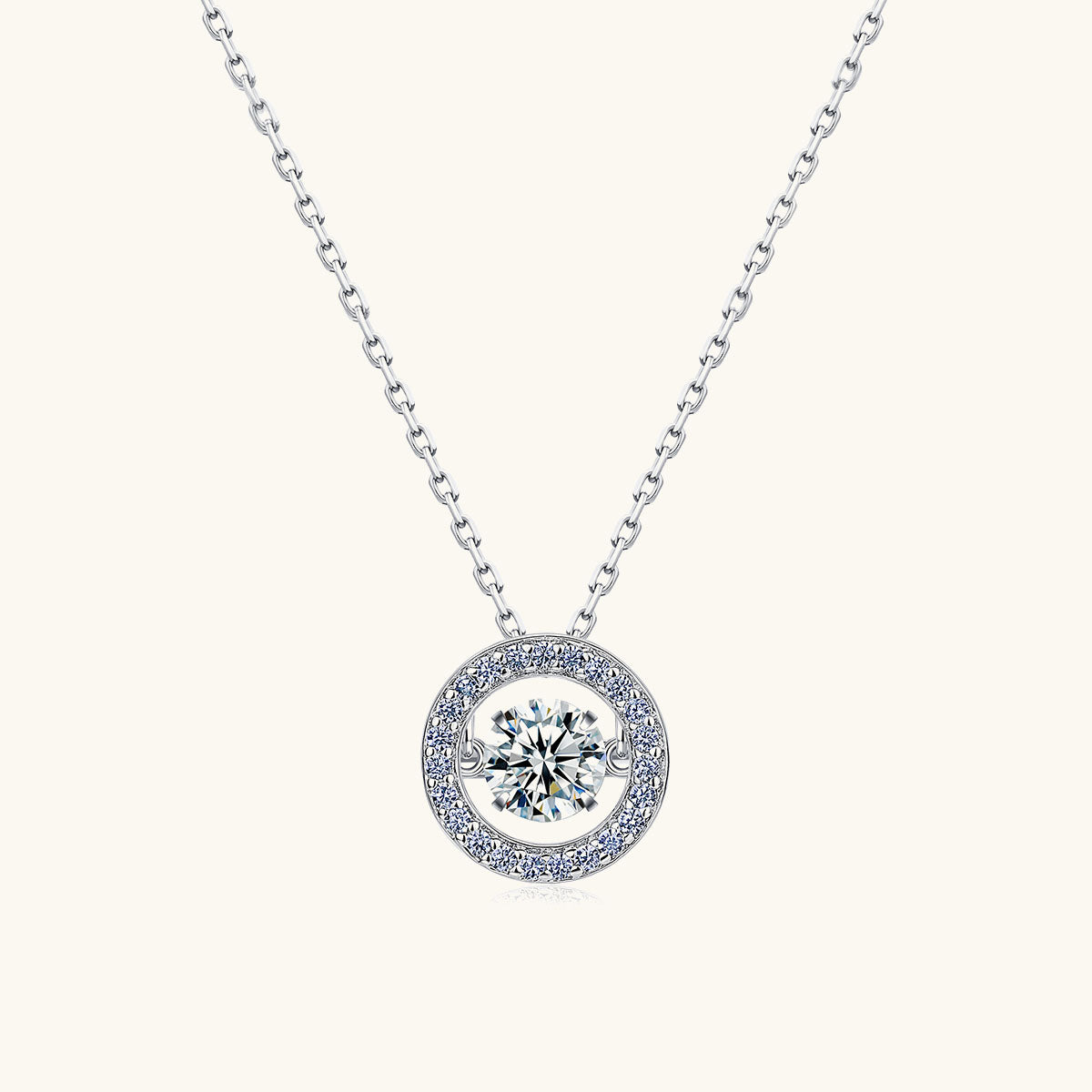 Moissanite Halo Open Circle Pendant Necklace - Silver