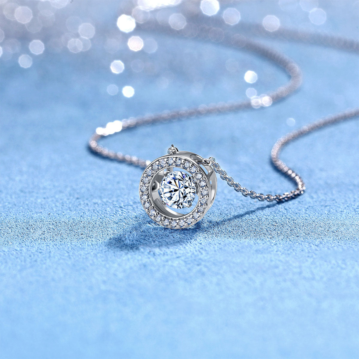 Moissanite Halo Open Circle Pendant Necklace - Silver