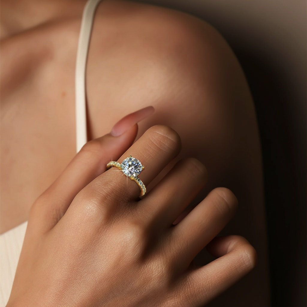 Moissanite Hidden Halo Ring - Gold