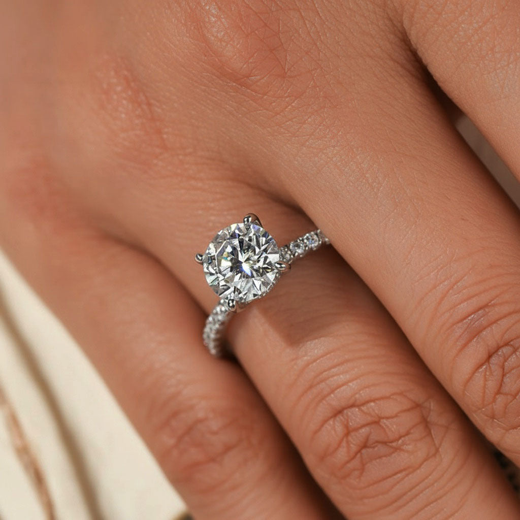Moissanite Hidden Halo Ring - Silver
