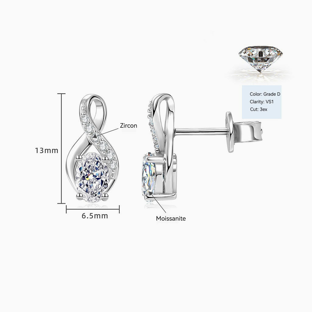 Moissanite Infinity Stud Earrings - Silver