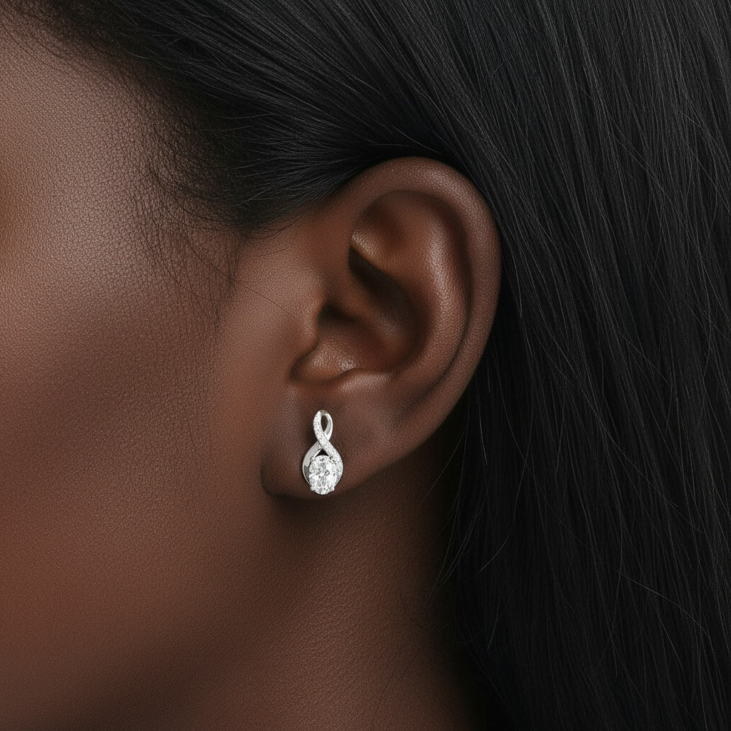 Moissanite Infinity Stud Earrings - Silver