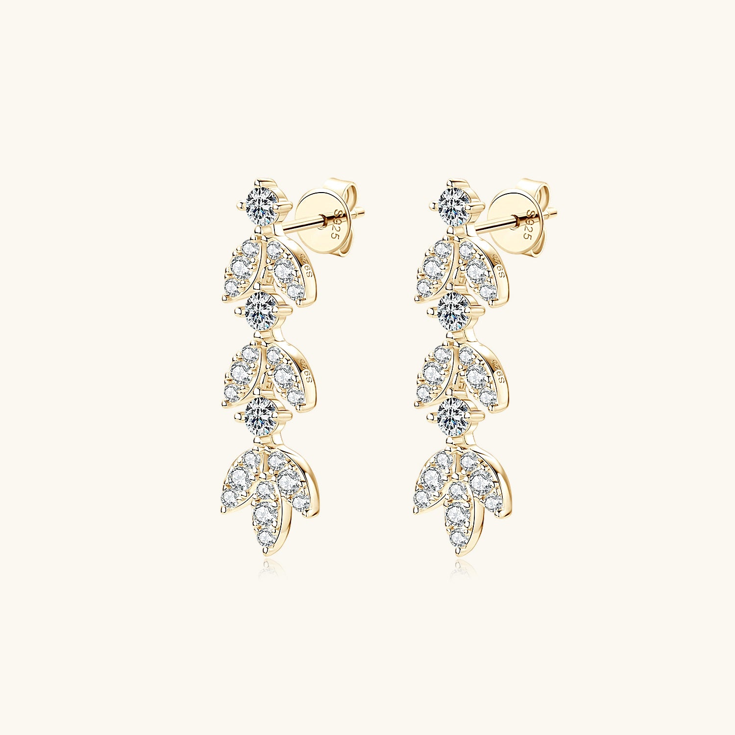 Moissanite Leaf Cascade Drop Earrings - Gold