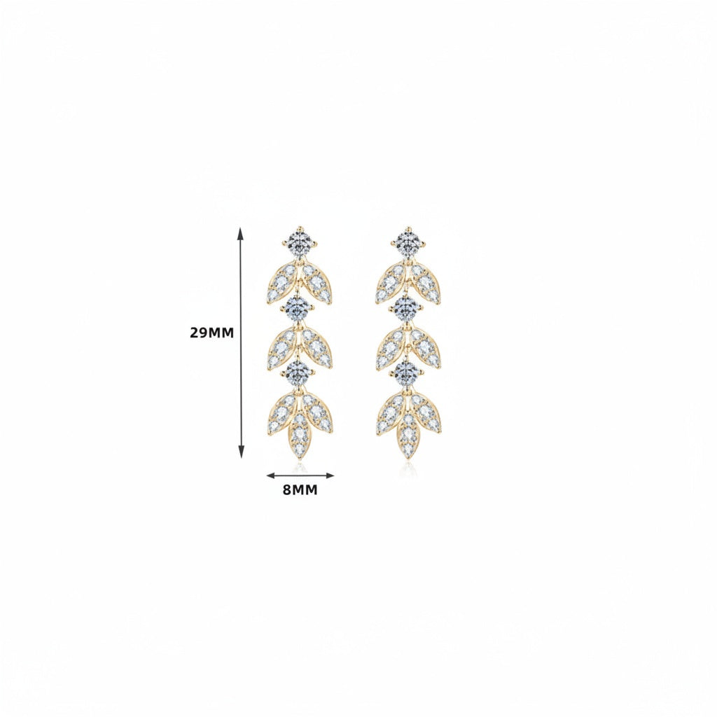 Moissanite Leaf Cascade Drop Earrings - Gold