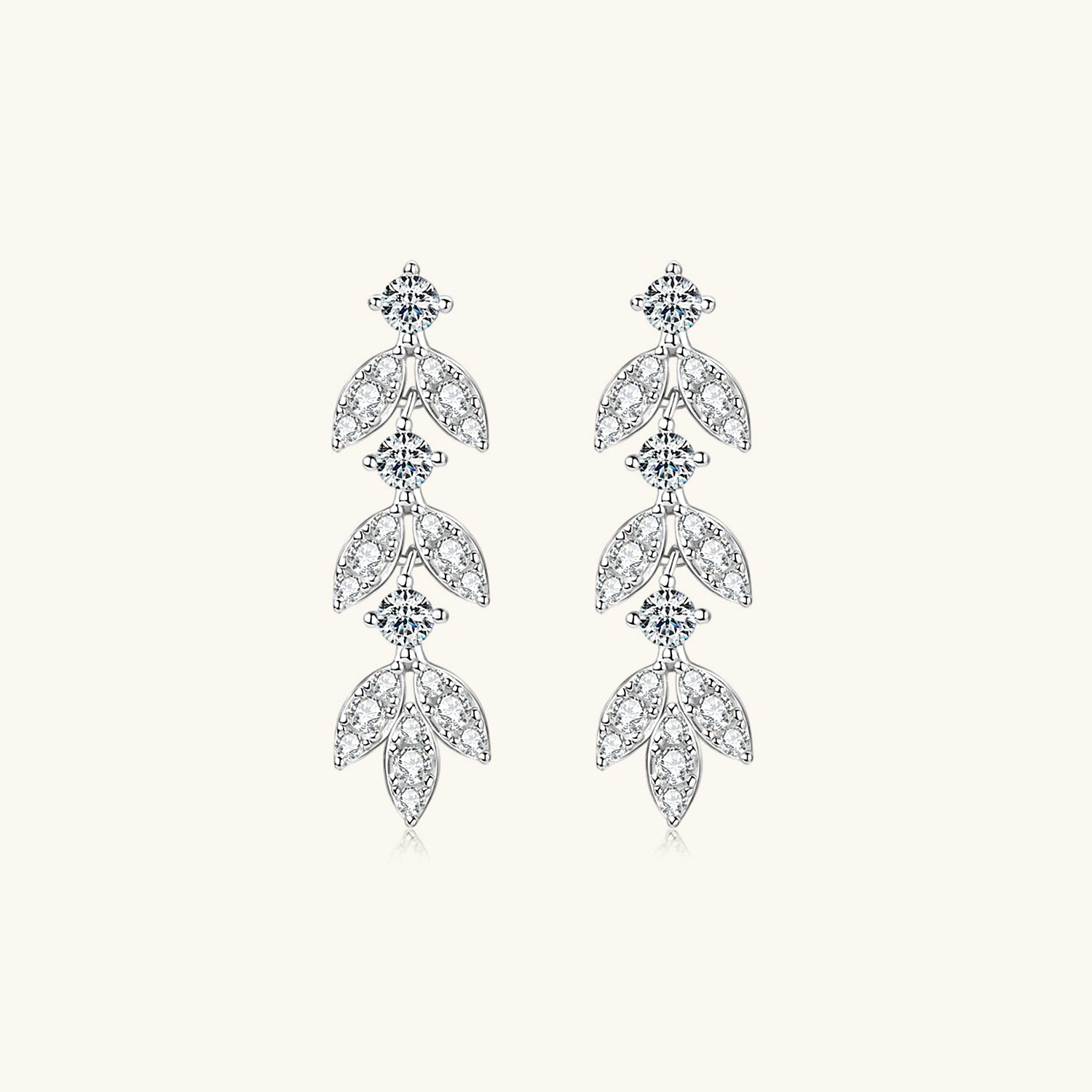 Moissanite Leaf Cascade Drop Earrings - Silver