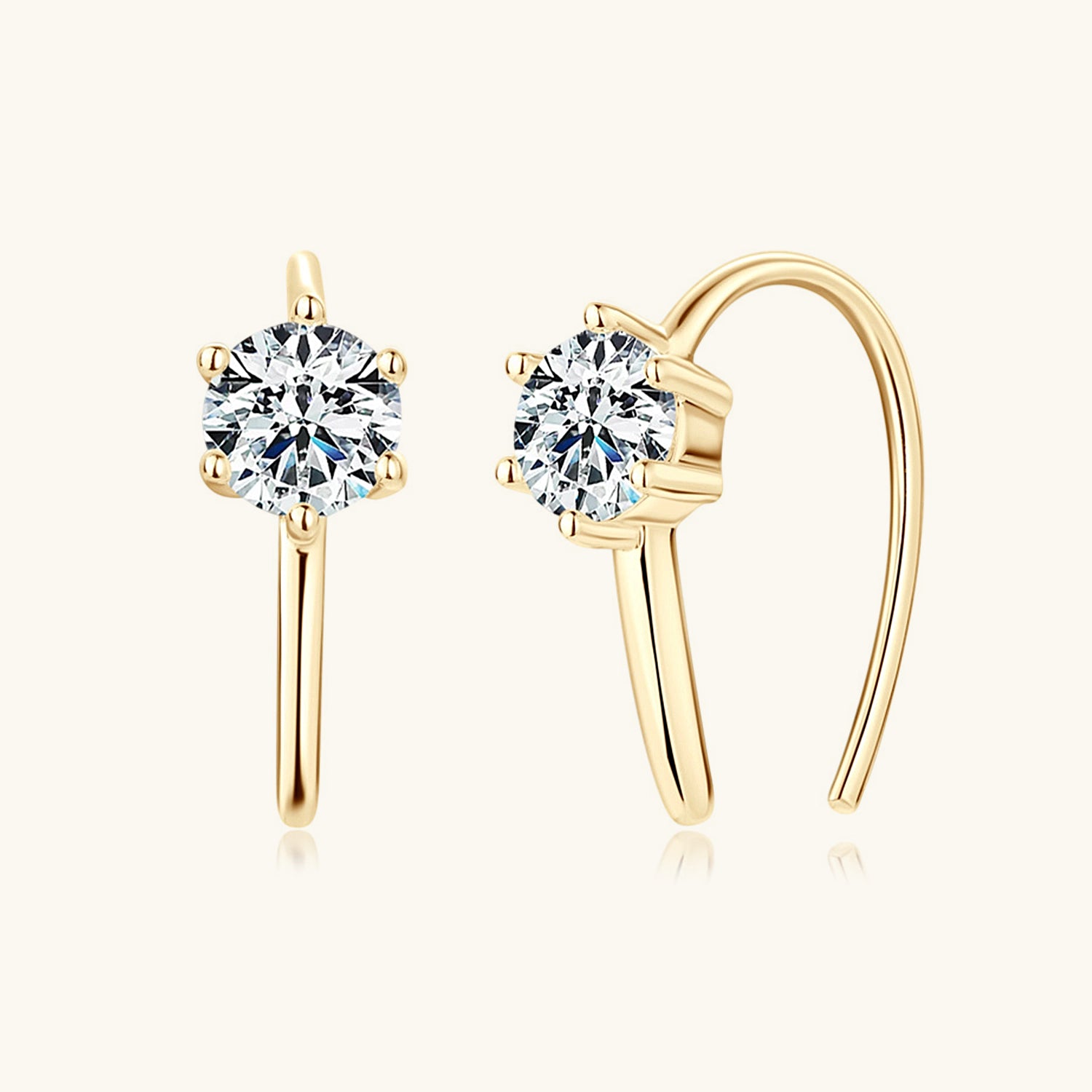 Moissanite Solitaire Ear Cuff Earrings - Gold