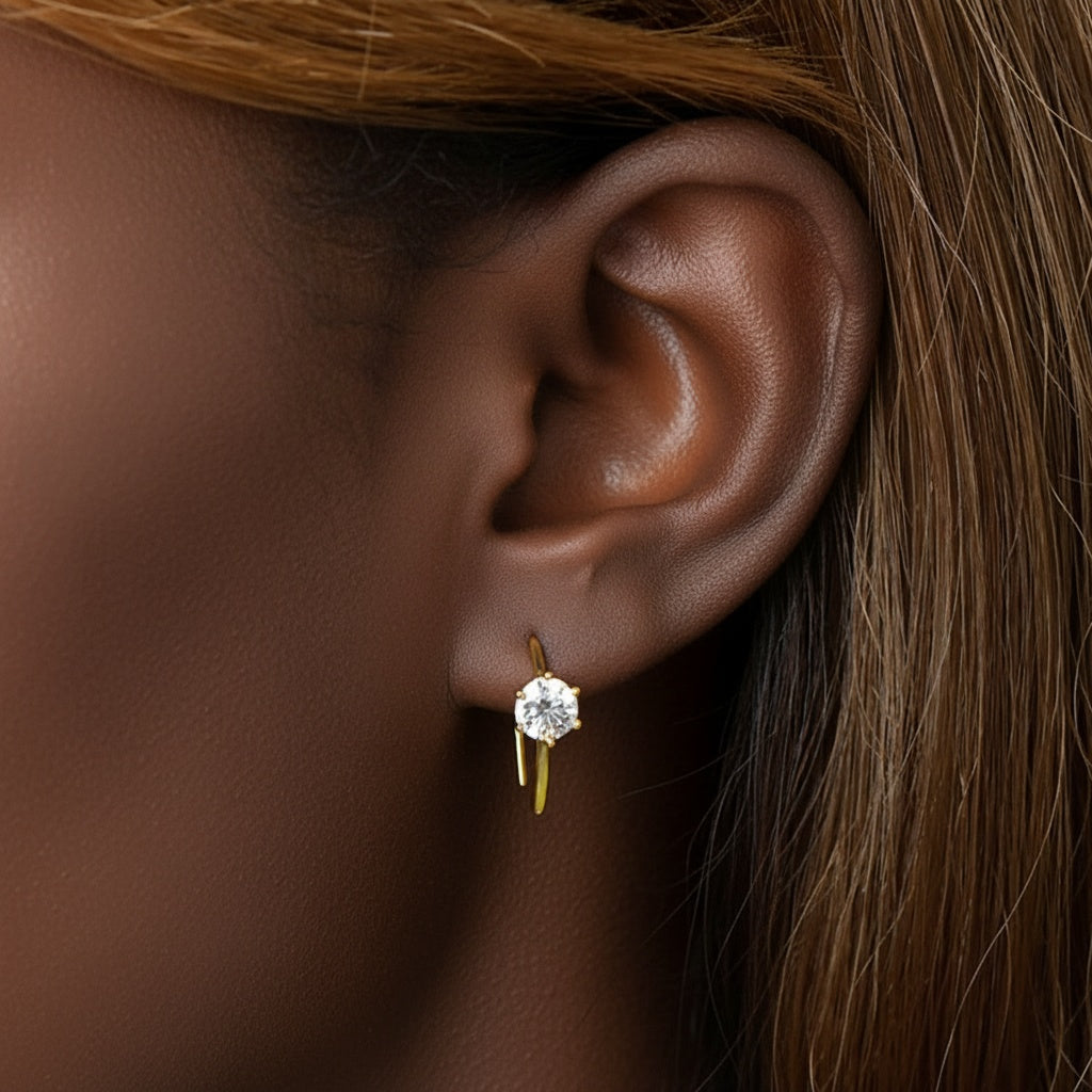 Moissanite Solitaire Ear Cuff Earrings - Gold