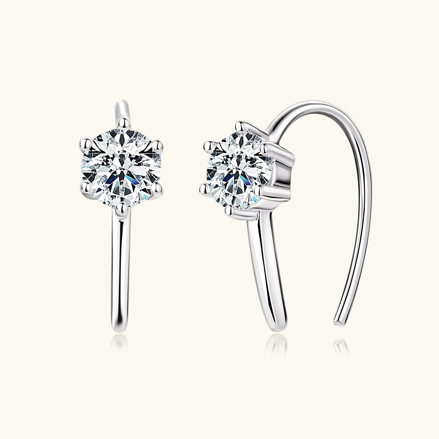 Moissanite Solitaire Ear Cuff Earrings - Silver