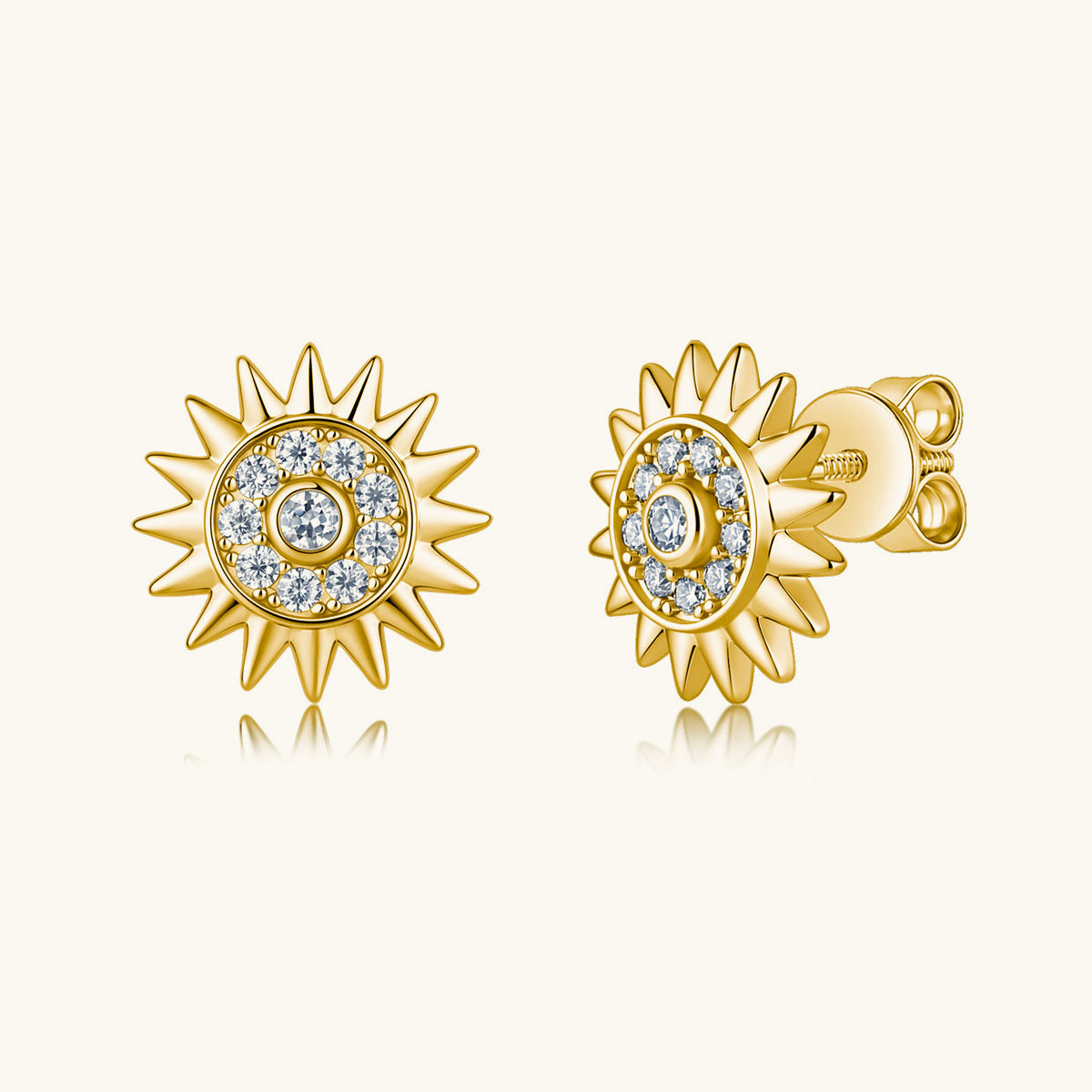Moissanite Sunburst Halo Stud Earrings - Gold