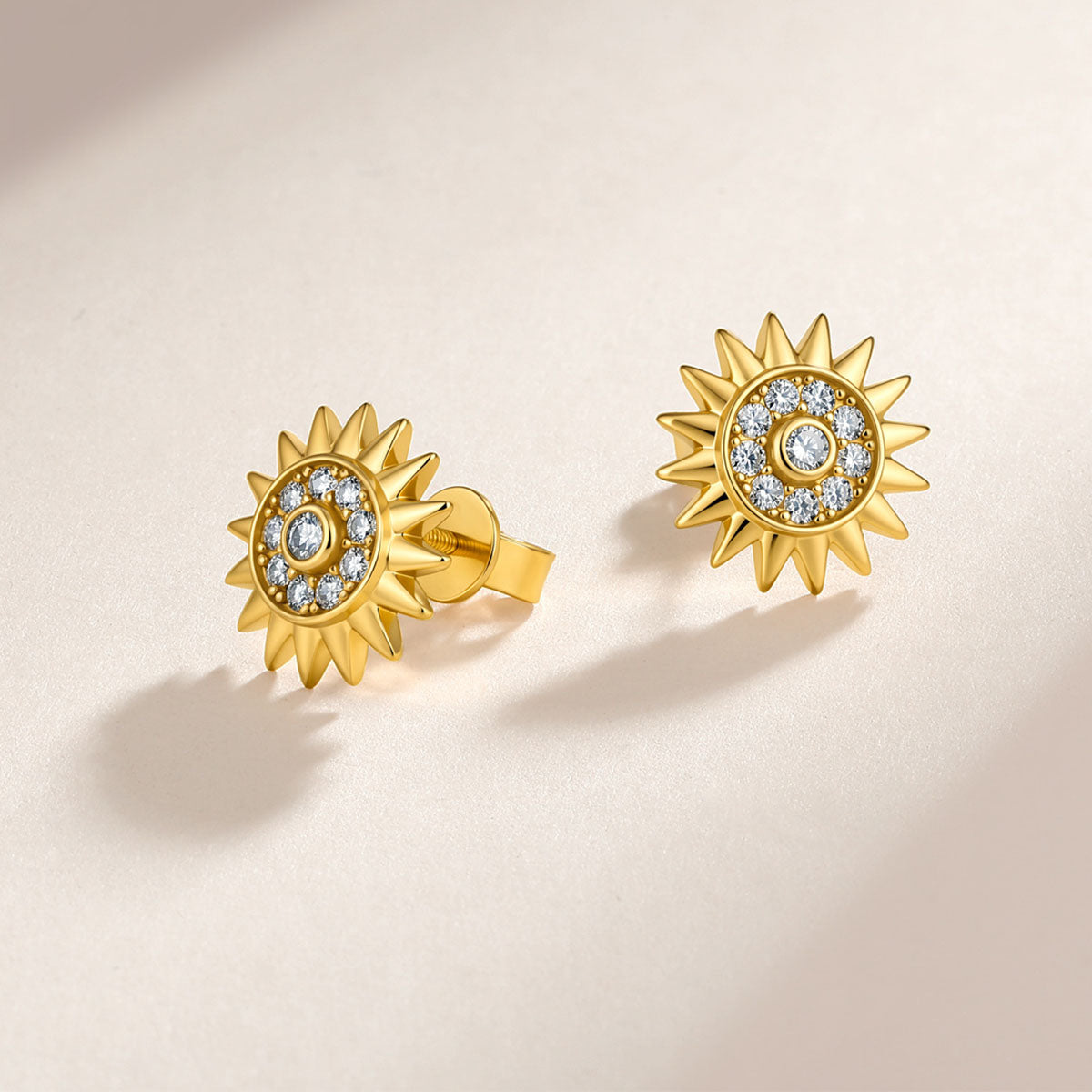 Moissanite Sunburst Halo Stud Earrings - Gold