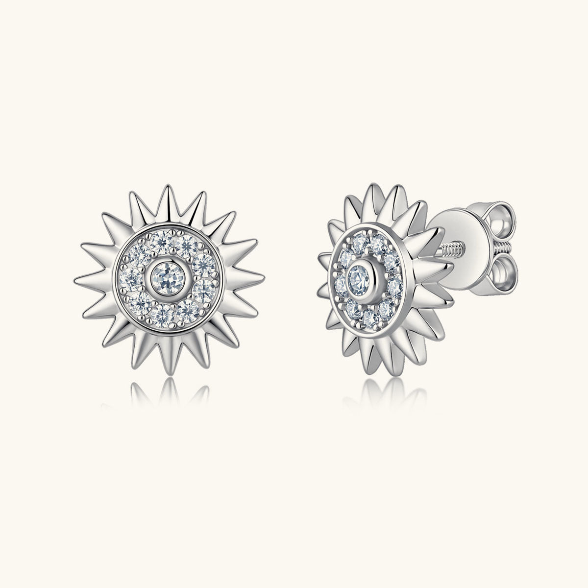 Moissanite Sunburst Halo Stud Earrings - Silver