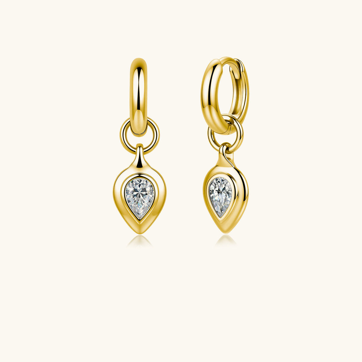 Moissanite Teardrop Huggie Hoop Earrings - Gold