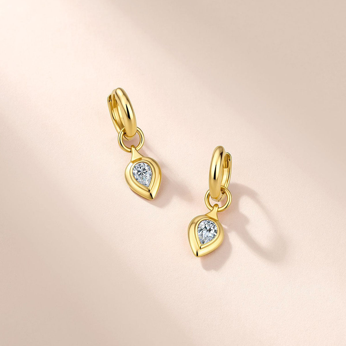 Moissanite Teardrop Huggie Hoop Earrings - Gold