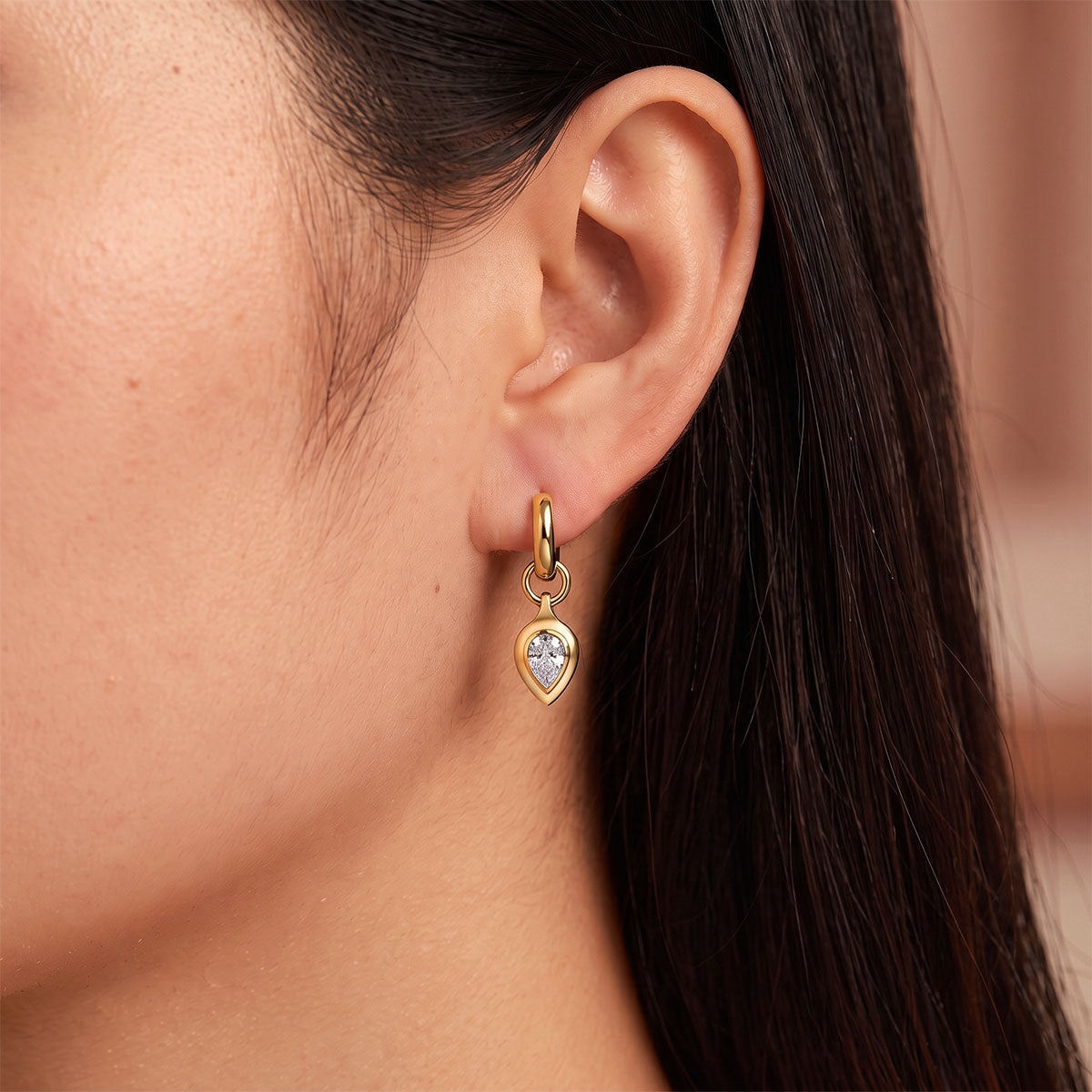 Moissanite Teardrop Huggie Hoop Earrings - Gold