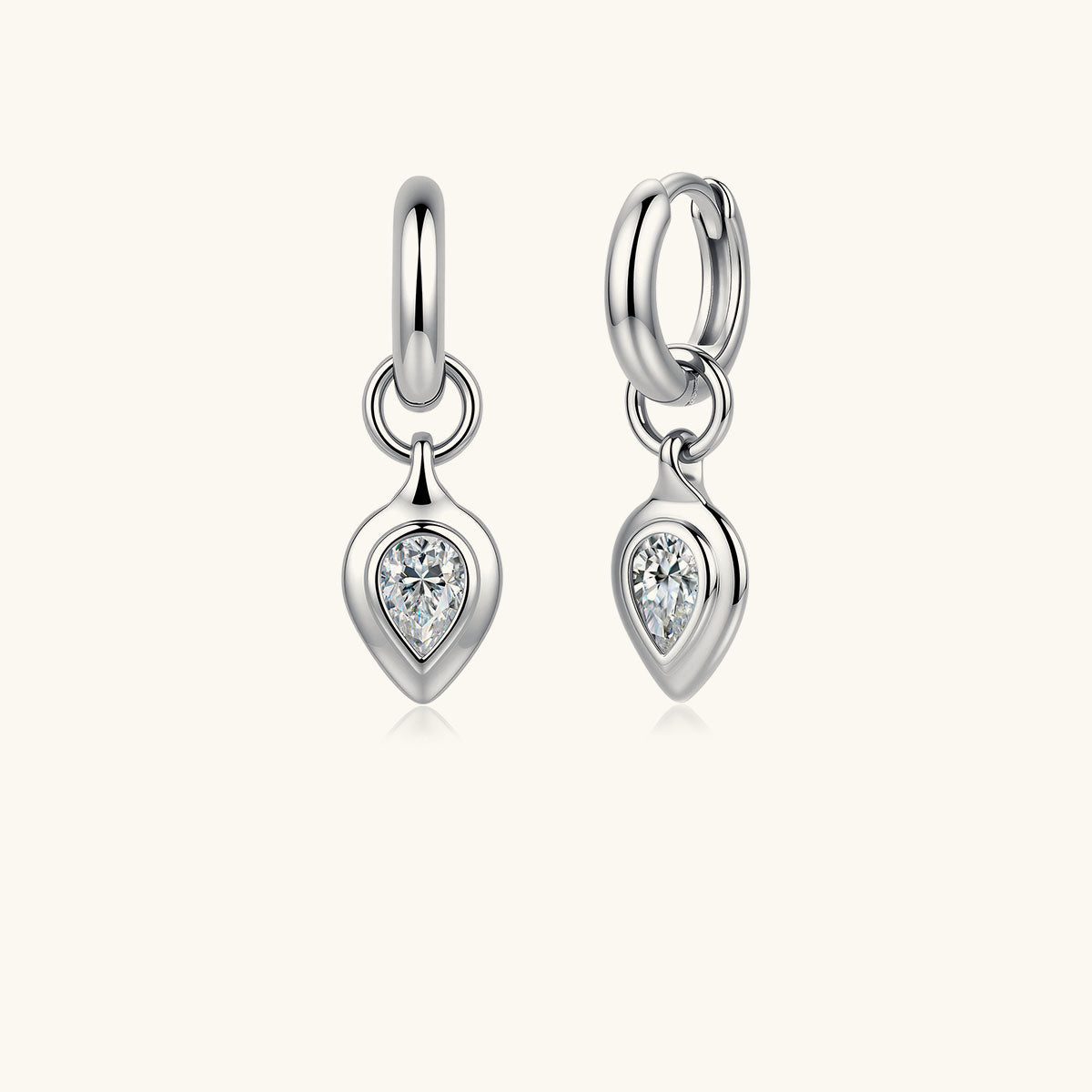 Moissanite Teardrop Huggie Hoop Earrings - Silver