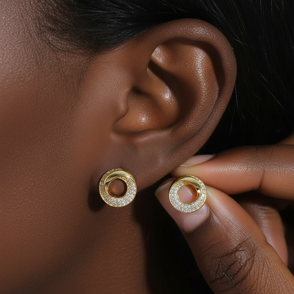 Moissanite Twisted Mobius Stud Earrings - Gold