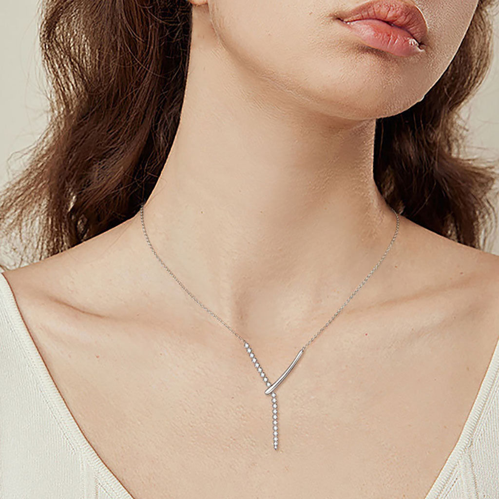 Moissanite Y Necklace - Silver