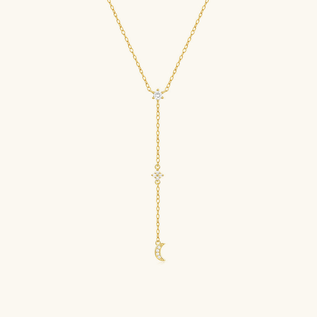 Moon Drop Diamond Lariat Necklace - Gold