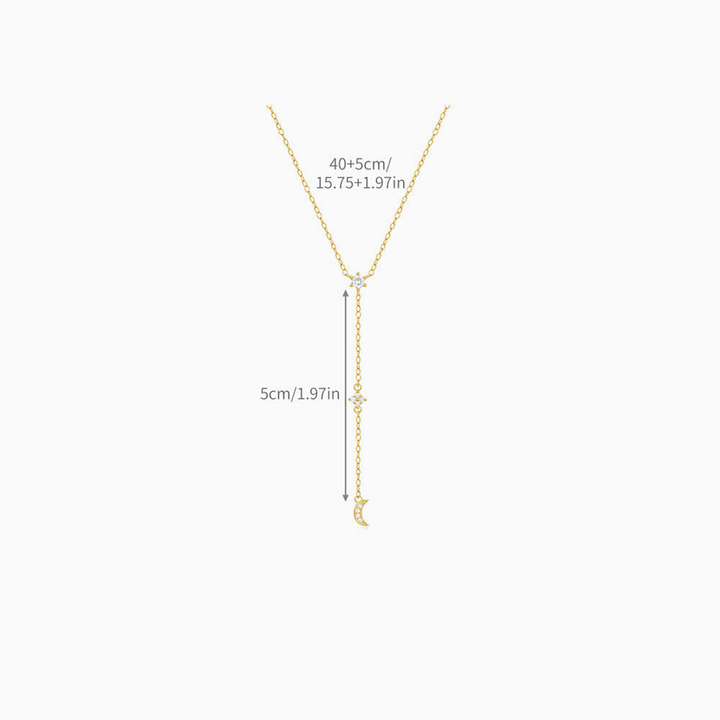Moon Drop Diamond Lariat Necklace - Gold