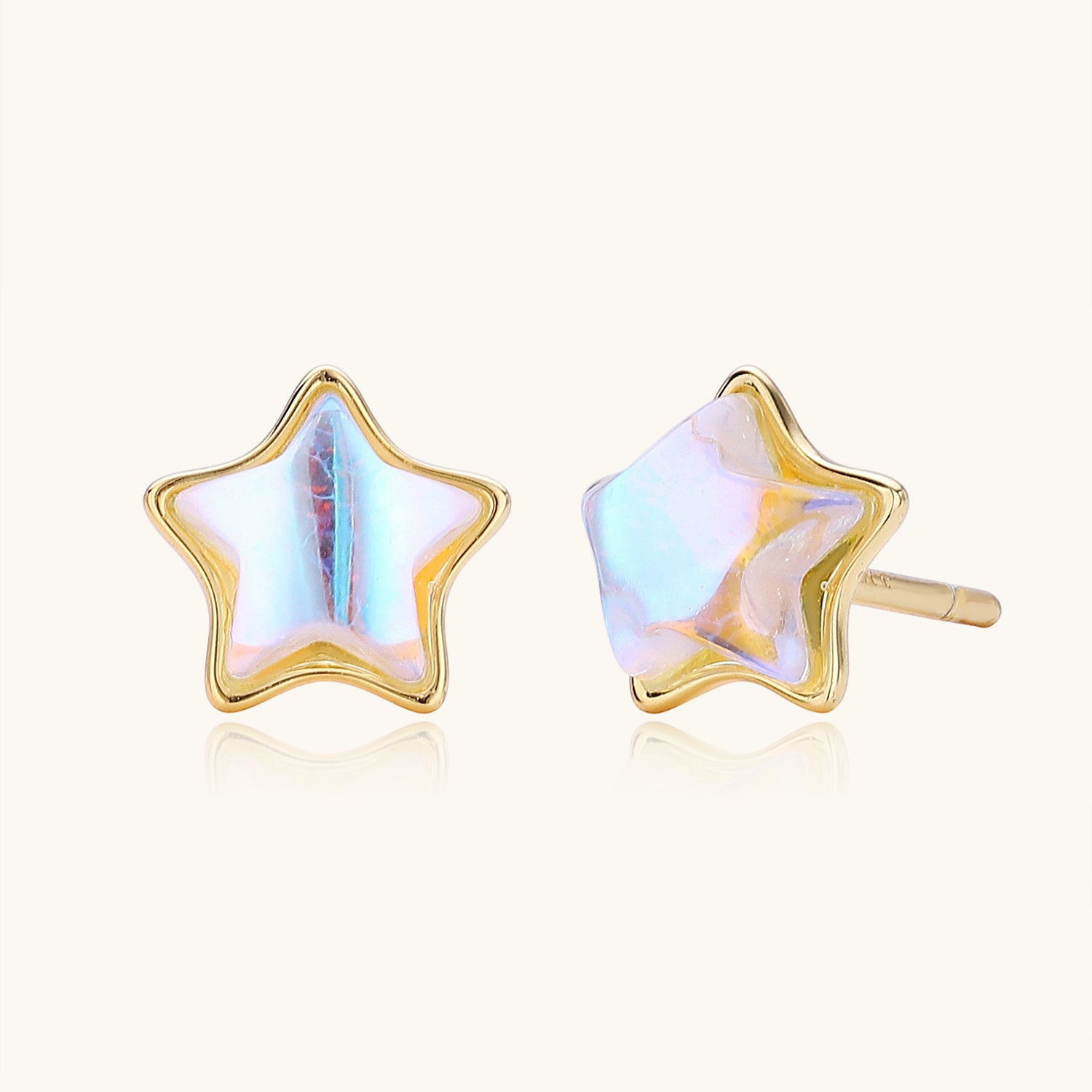 Moonstone Star Stud Earrings - Gold