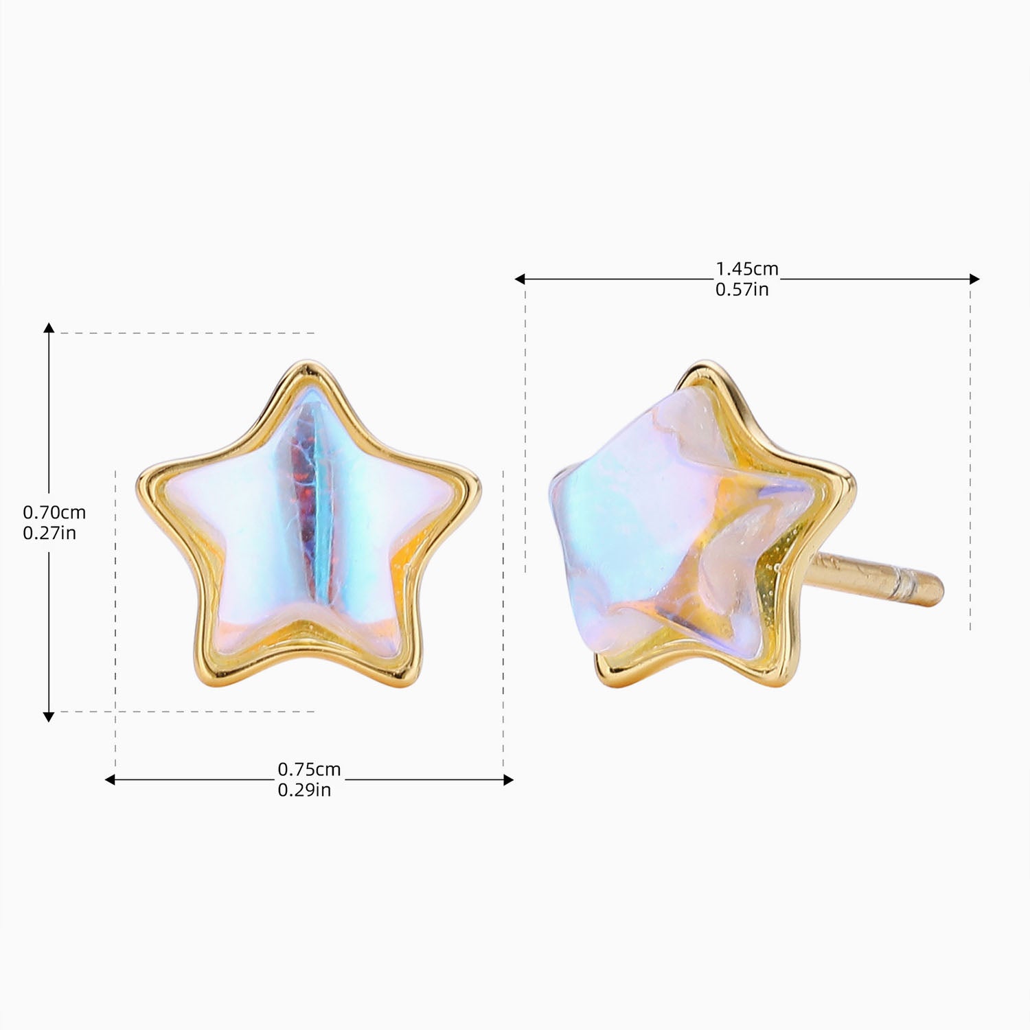 Moonstone Star Stud Earrings - Gold