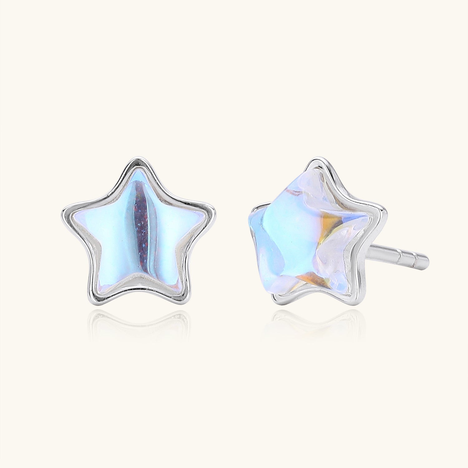 Moonstone Star Stud Earrings - Silver