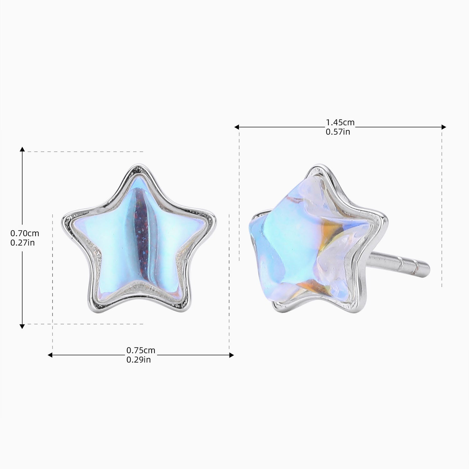 Moonstone Star Stud Earrings - Silver