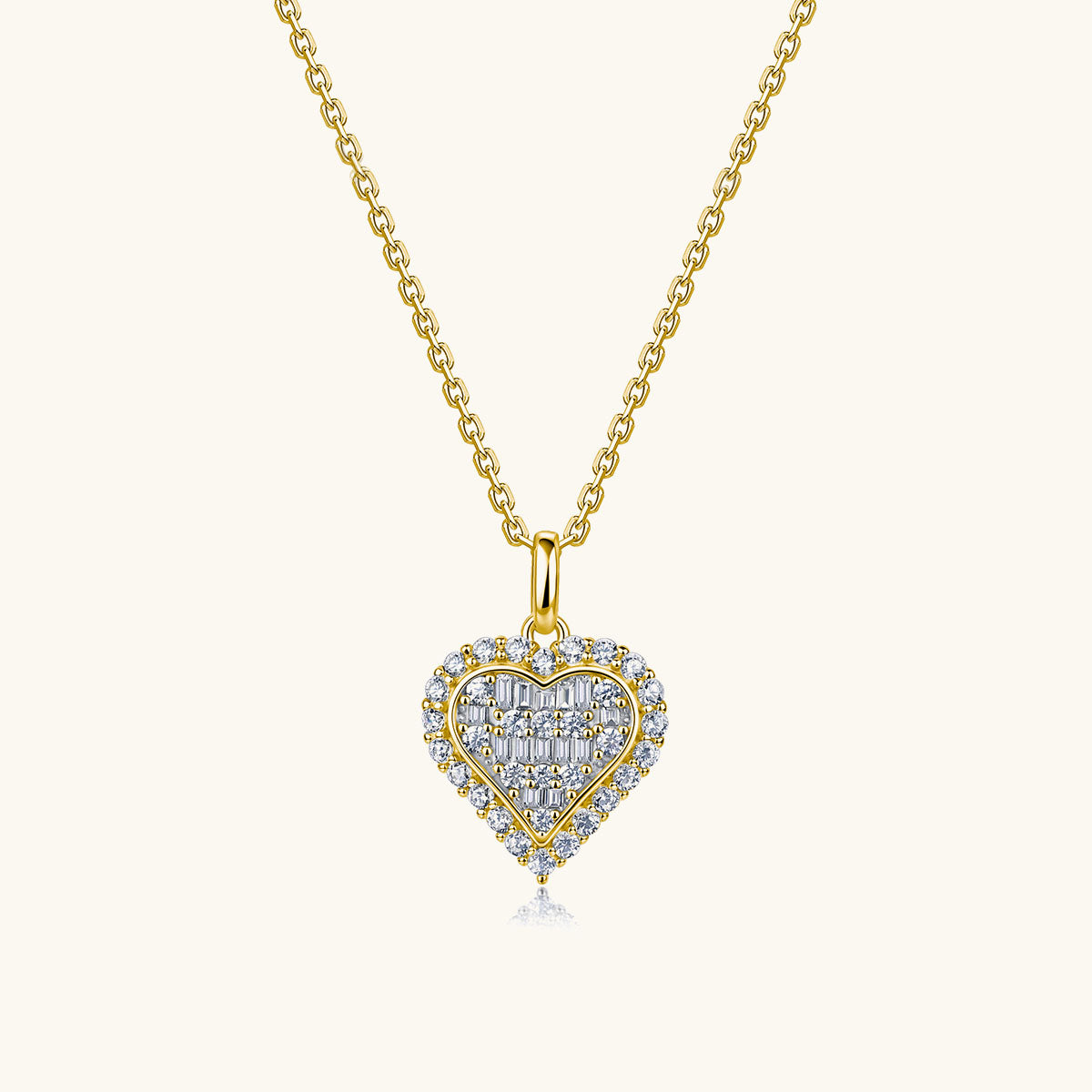 Multi Moissanite Heart Pendant Necklace - Gold