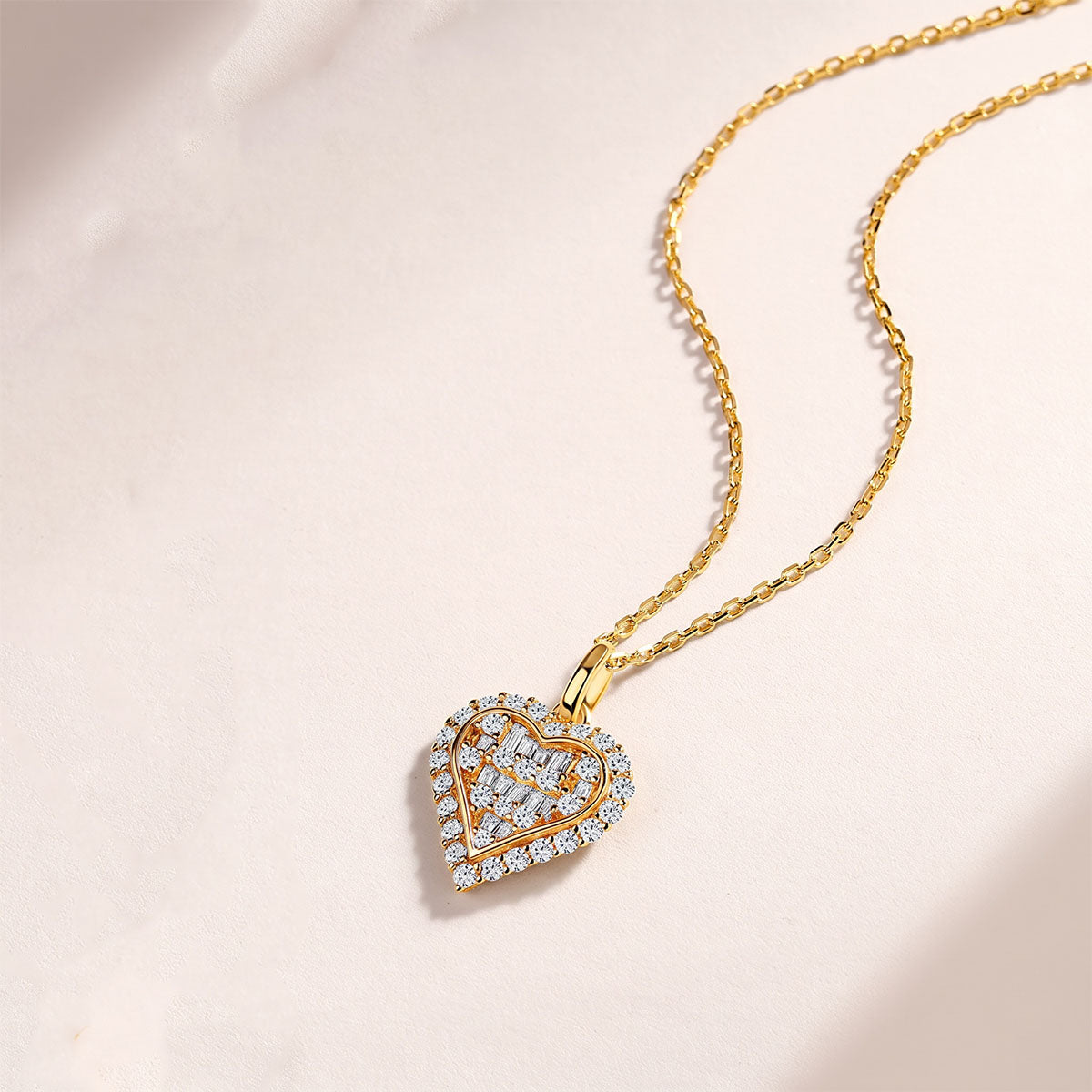 Multi Moissanite Heart Pendant Necklace - Gold