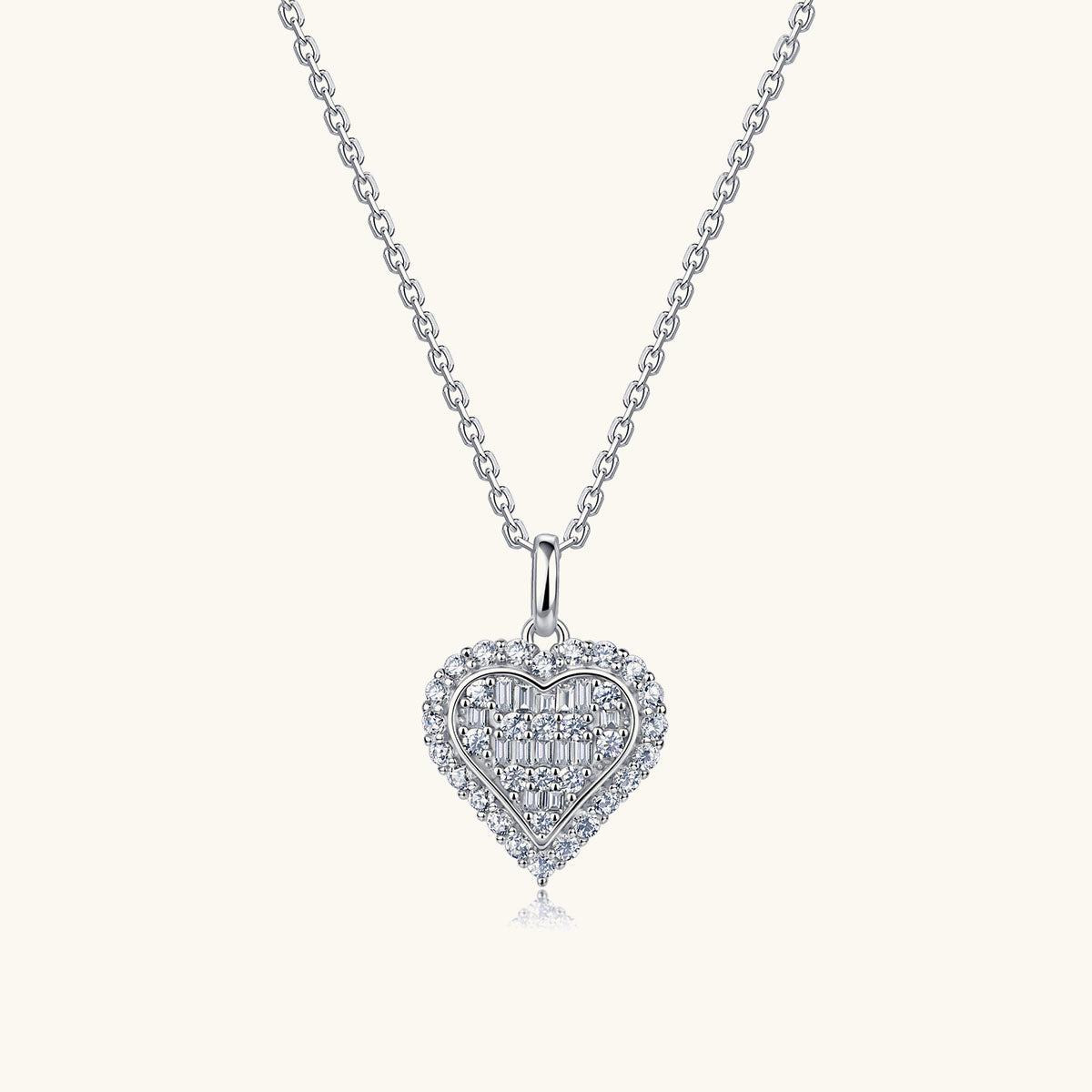 Multi Moissanite Heart Pendant Necklace - Silver