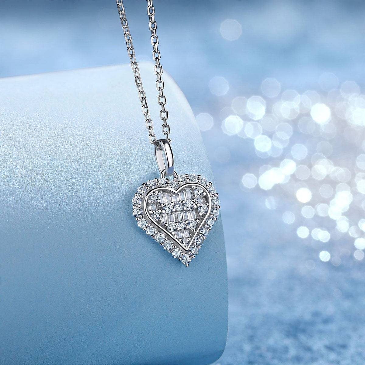 Multi Moissanite Heart Pendant Necklace - Silver