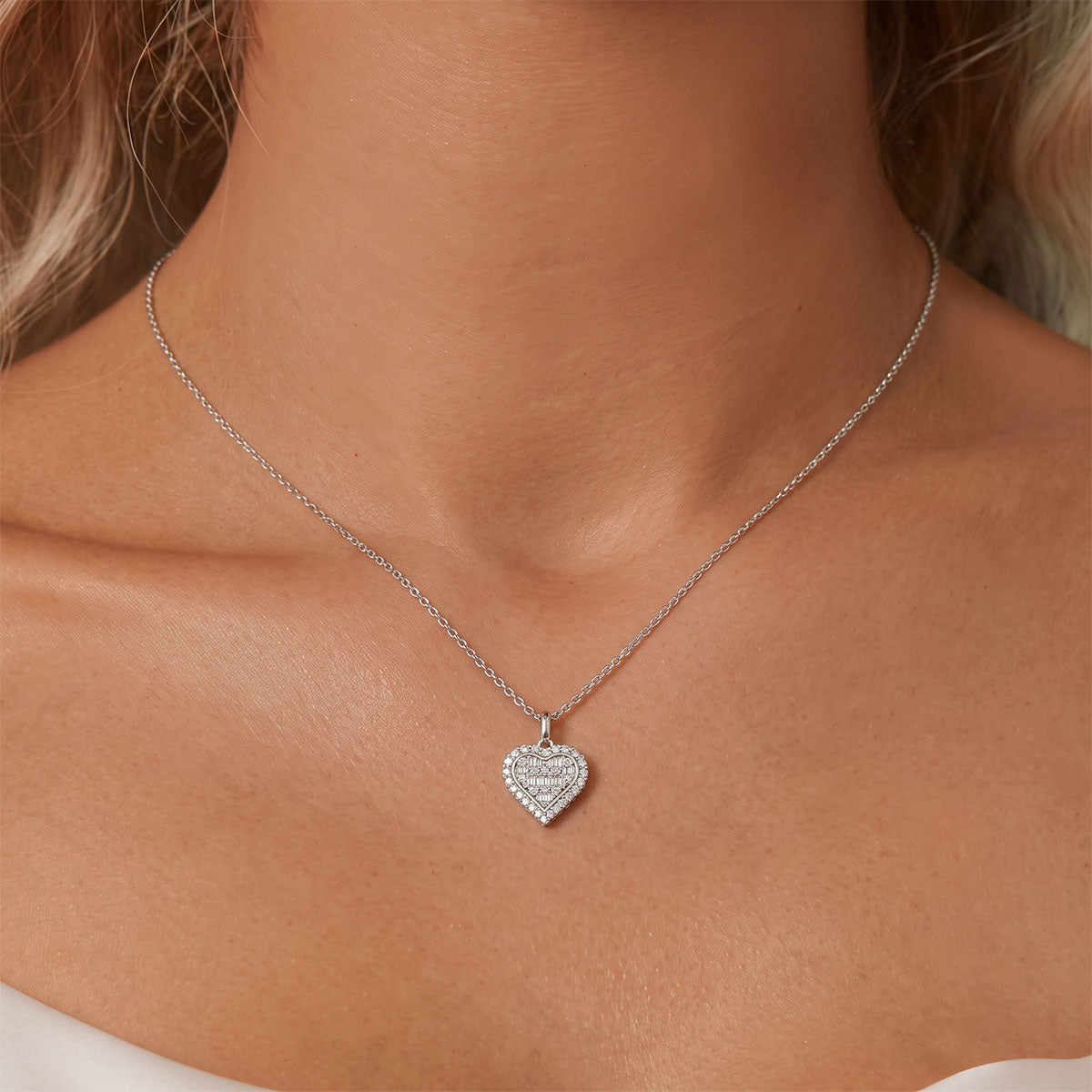 Multi Moissanite Heart Pendant Necklace - Silver