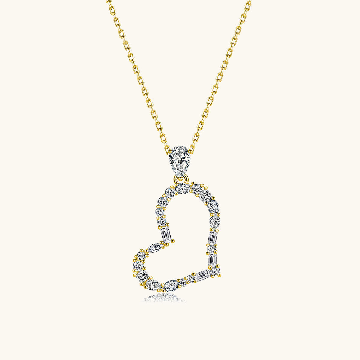 Multi Moissanite Open Heart Pendant Necklace - Gold