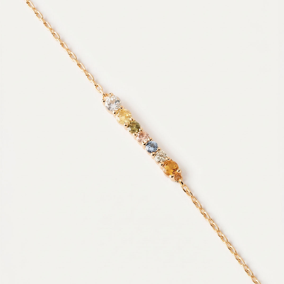 Multicolor Stone Bar Simulated Diamond Bracelet - Gold