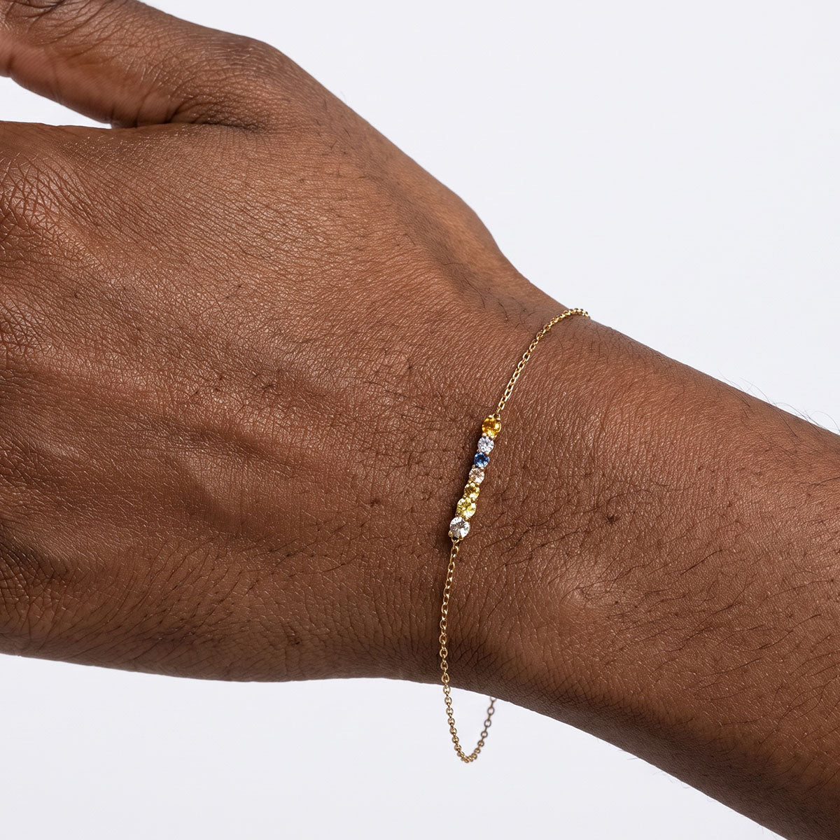 Multicolor Stone Bar Simulated Diamond Bracelet - Gold