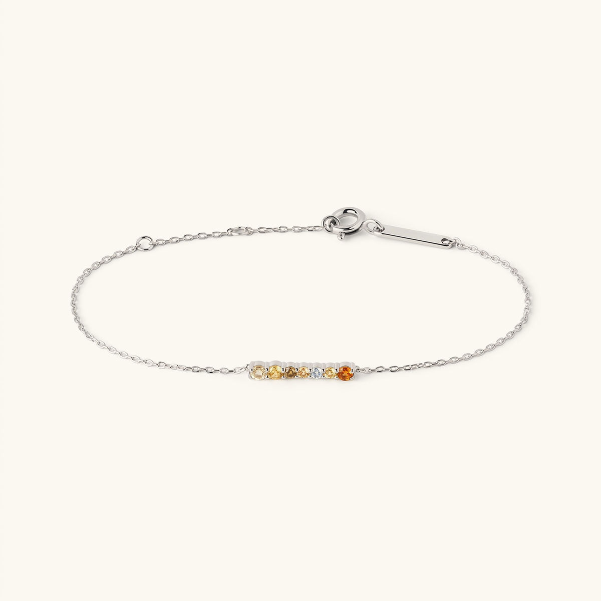 Multicolor Stone Bar Simulated Diamond Bracelet - Silver