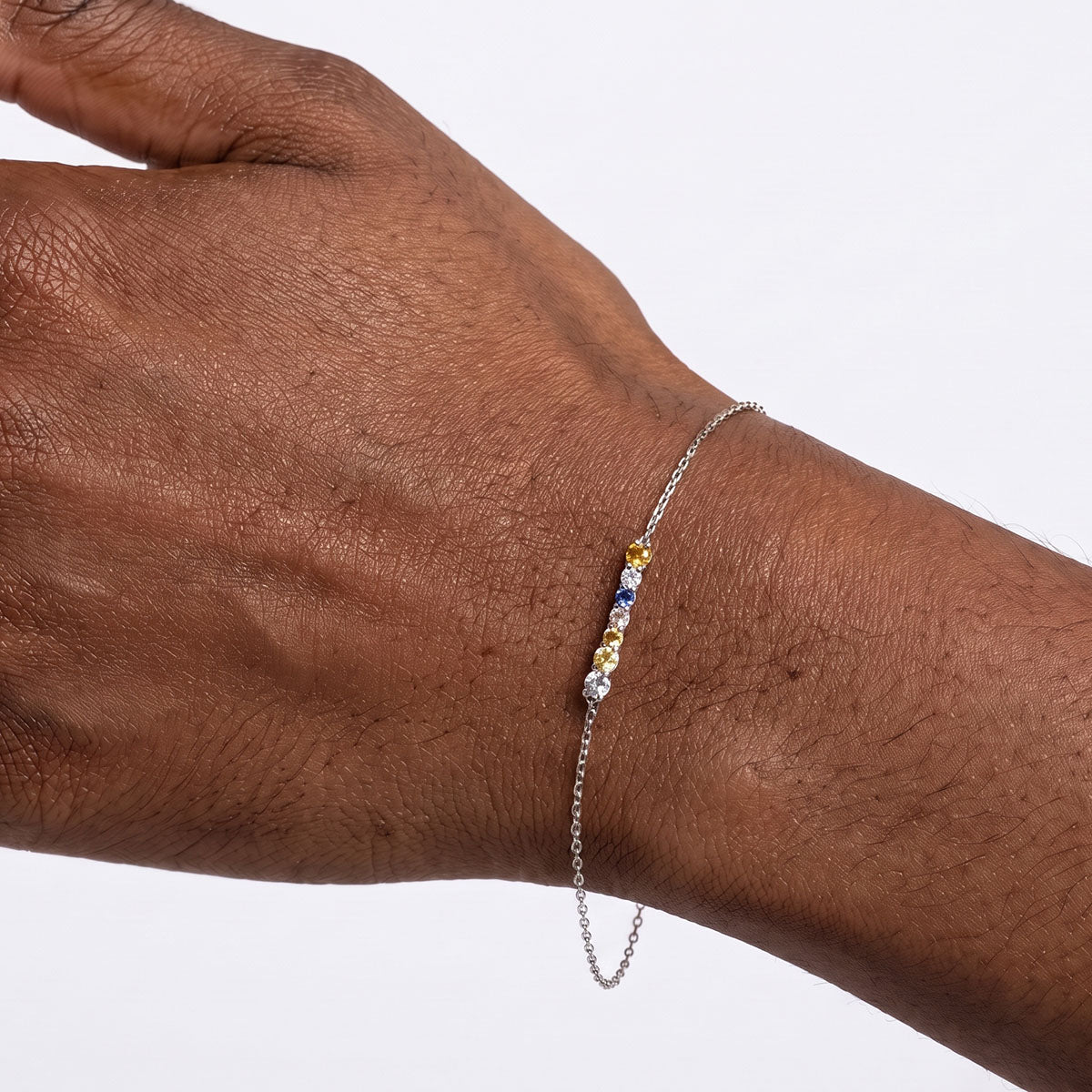 Multicolor Stone Bar Simulated Diamond Bracelet - Silver