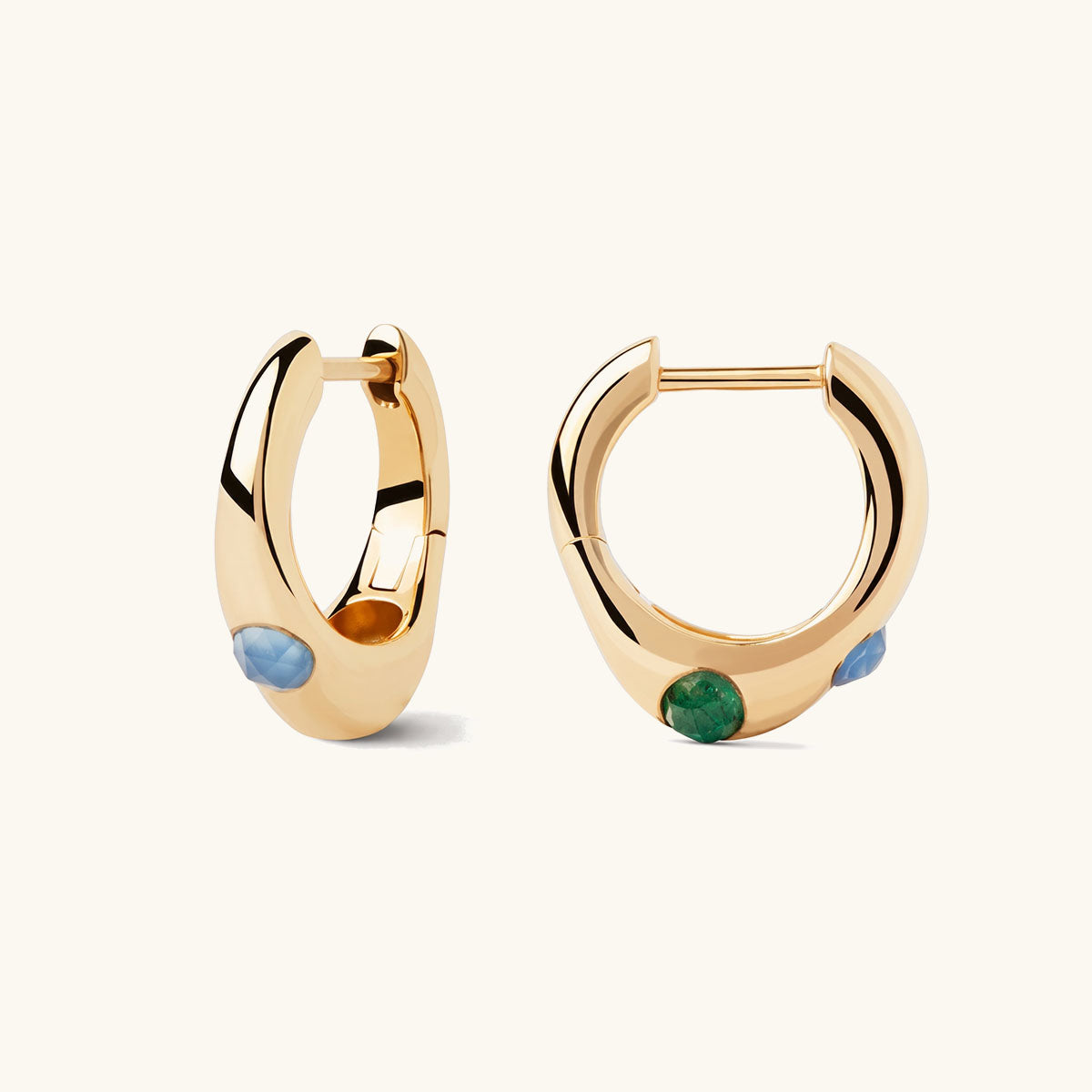 Multicolor Stone Organic Huggie Hoop Earrings - Gold